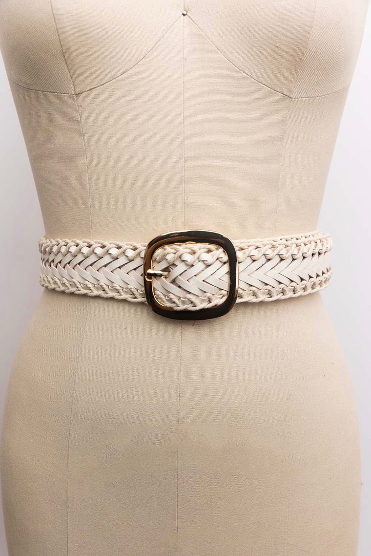 Chai Crochet Trimmed Leather Belt