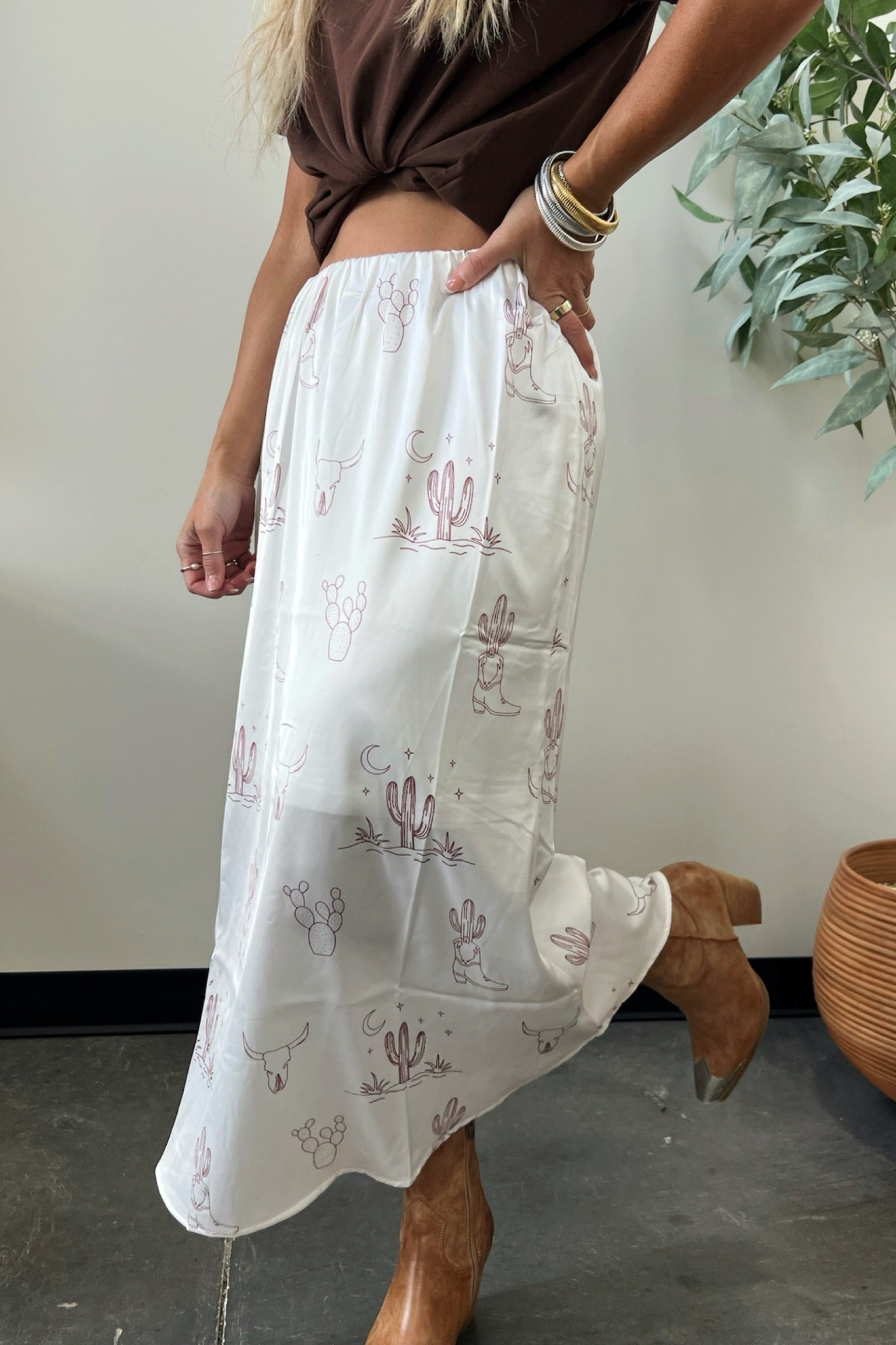 Longhorn Skies Midi Skirt