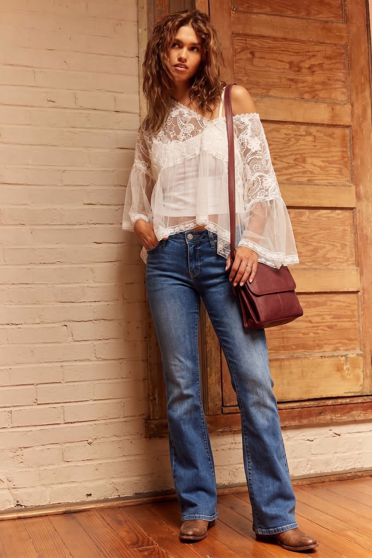 white lace sheer boho v-neck blouse great for dressing up a little western or just a good skirt