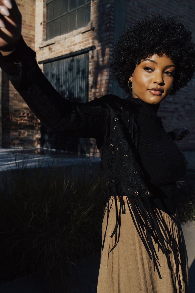 Kash Fringe Lace Crop Jacket
