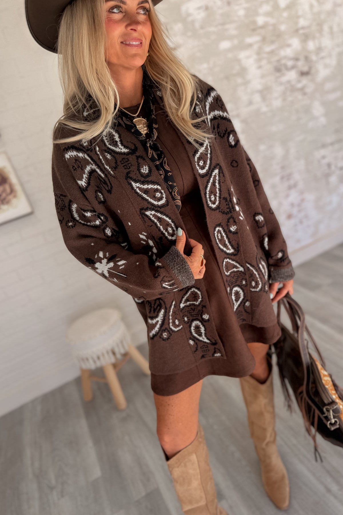 No Turning Back Western Knit Open Front Cardigan