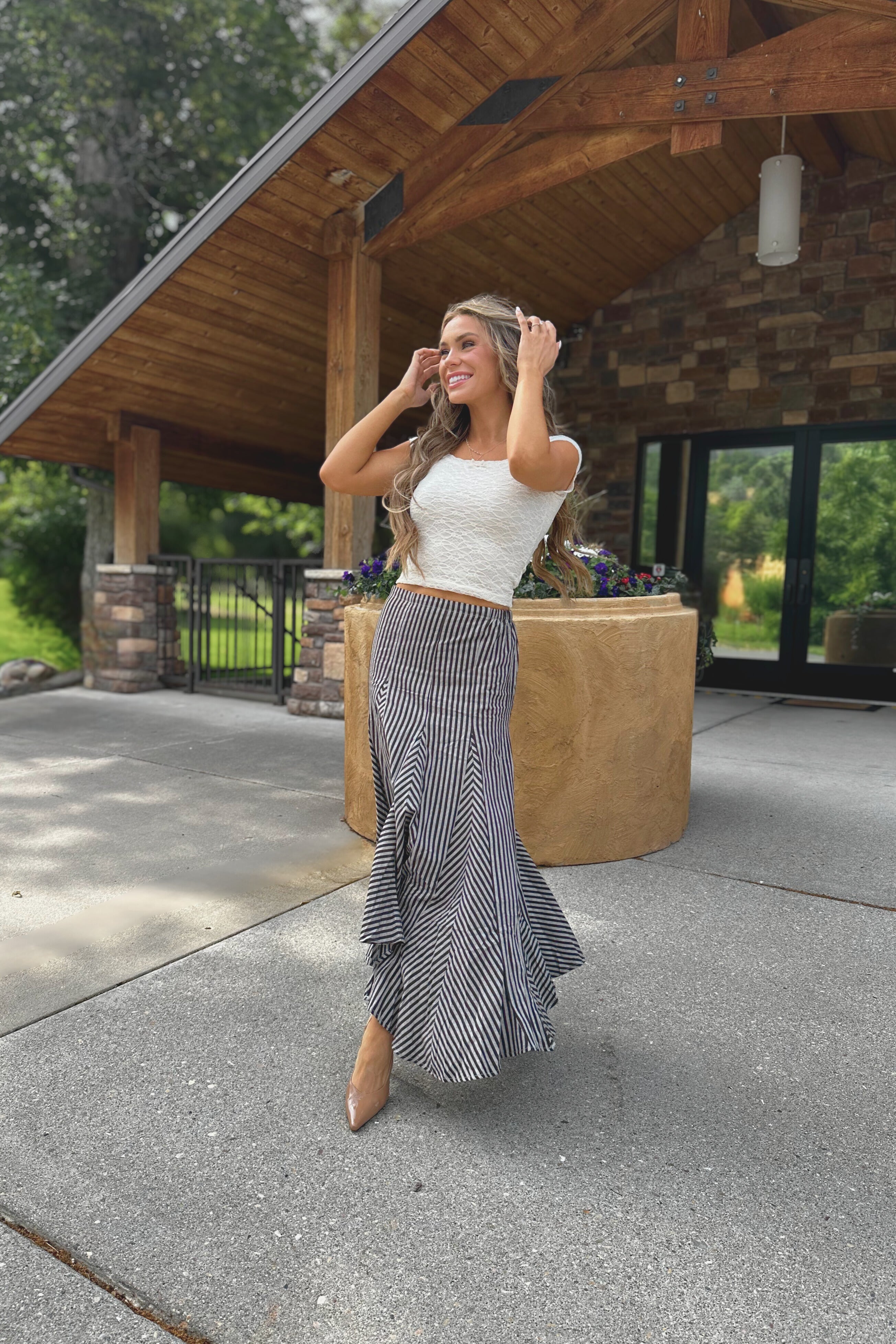 Walnut Maze Stripe Maxi Skirt