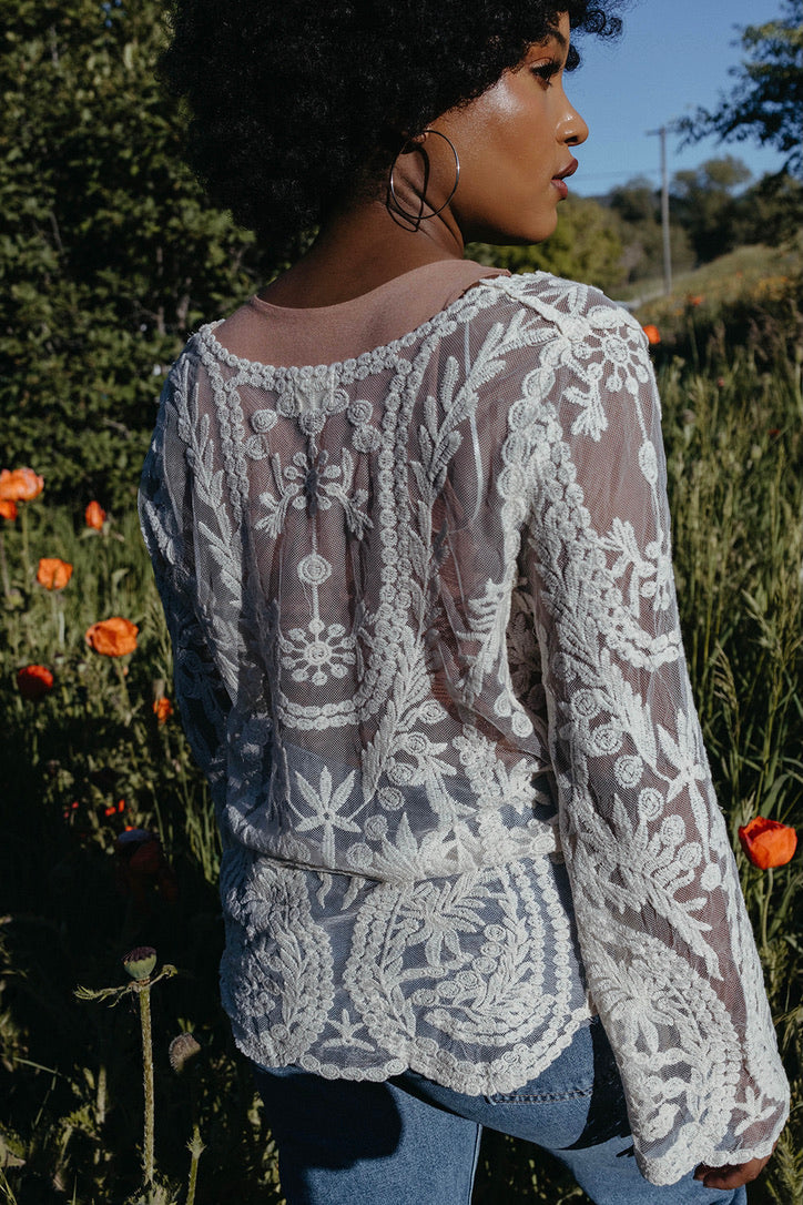 Deverey Lace Bell Sleeve Top
