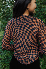 Dorian Checkered Print Mesh Top