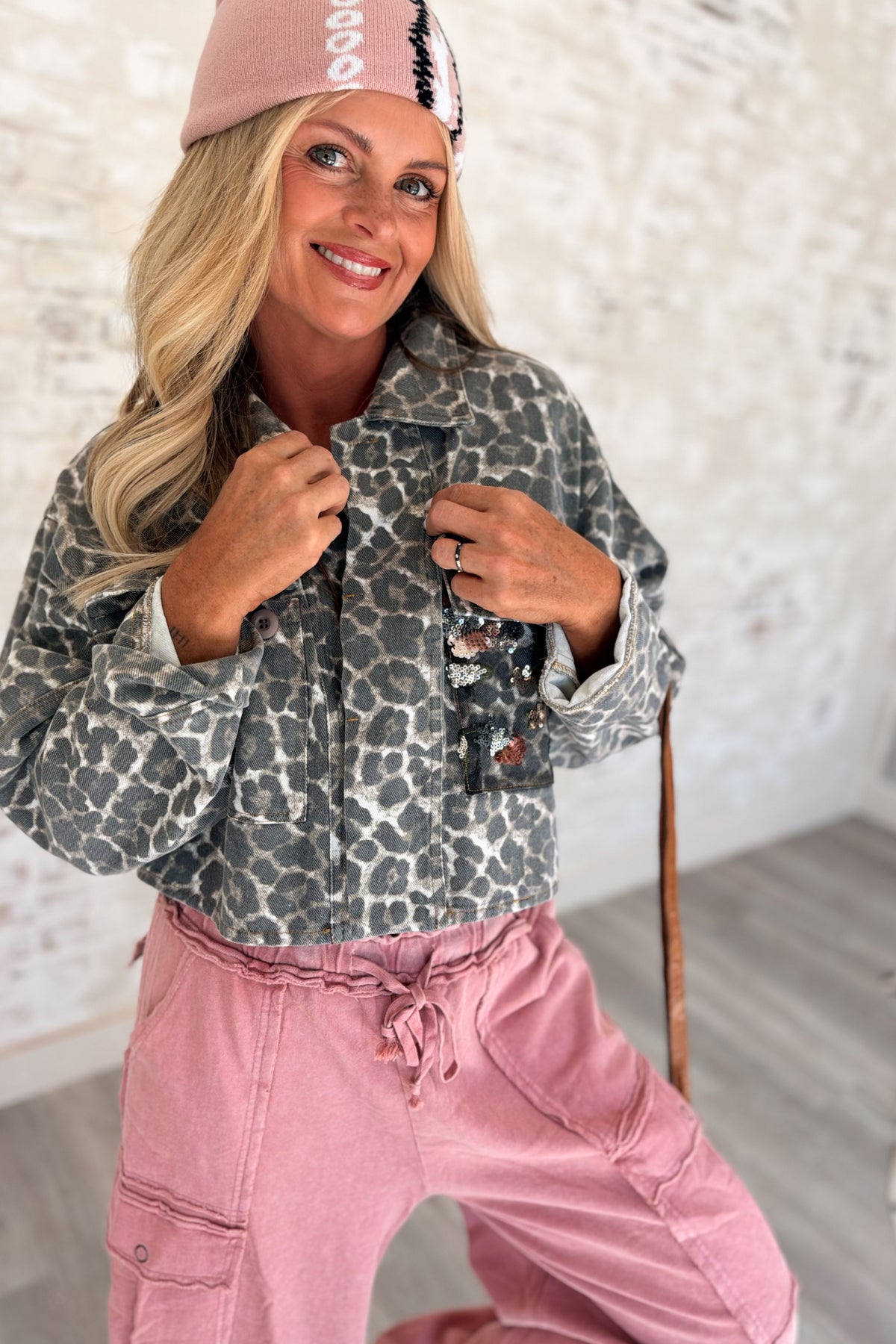 Rough Around The Roses Leopard Denim Jacket