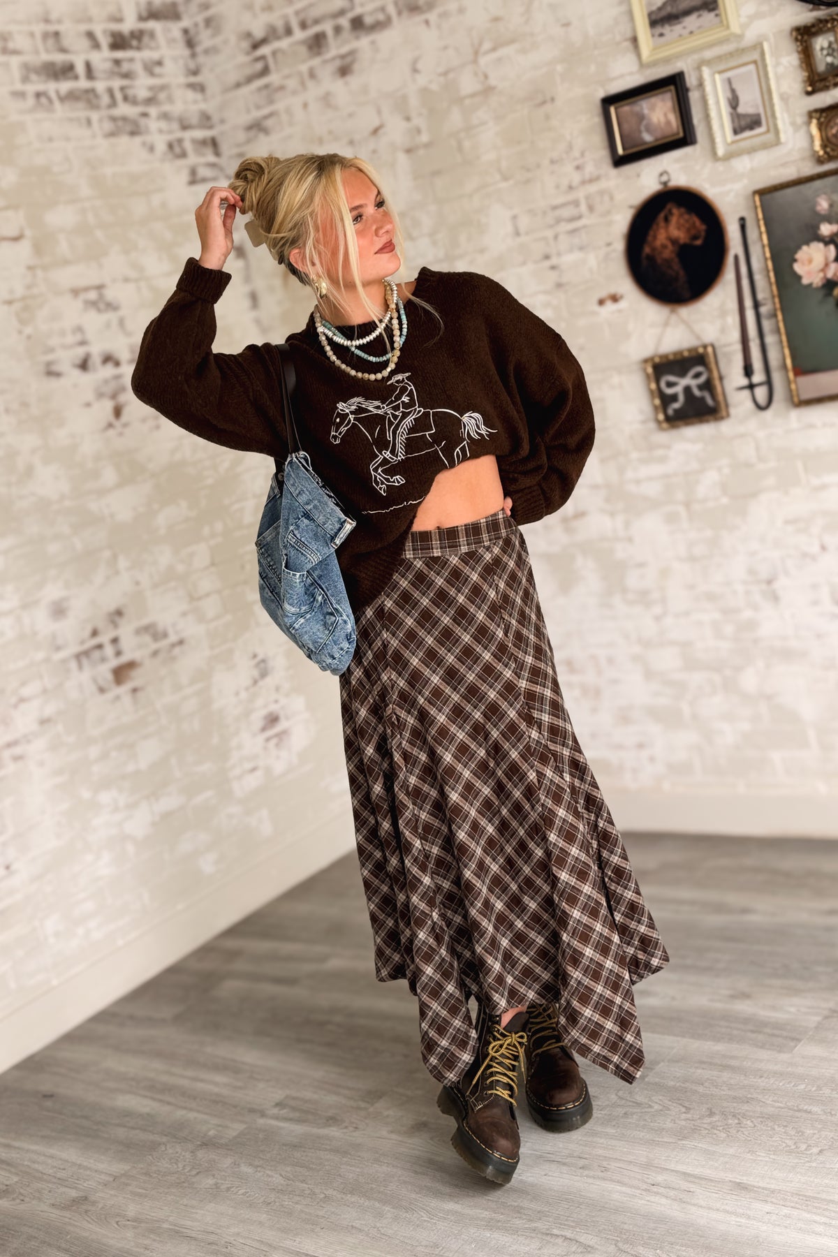 Passing Notes Plaid Midi Skirt