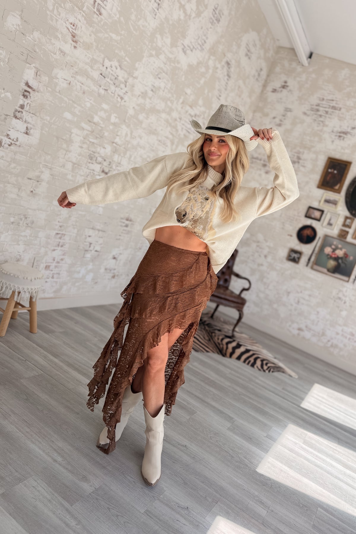 Ivory Pastures Horse Embroidered Sweater