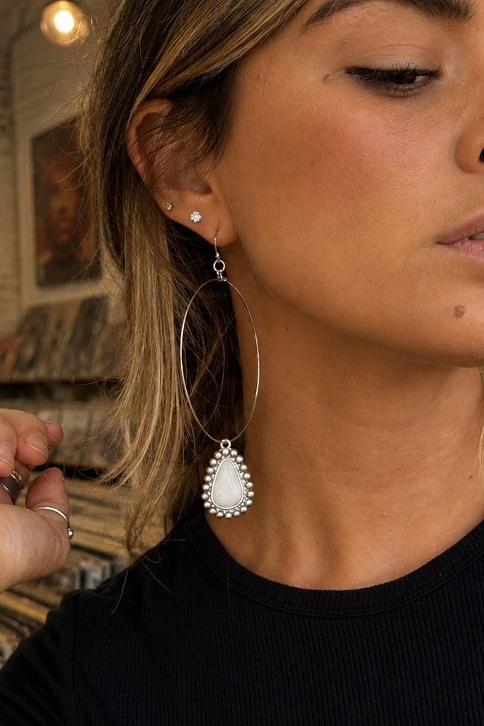 Worth Mentioning Stone Hoop Earrings