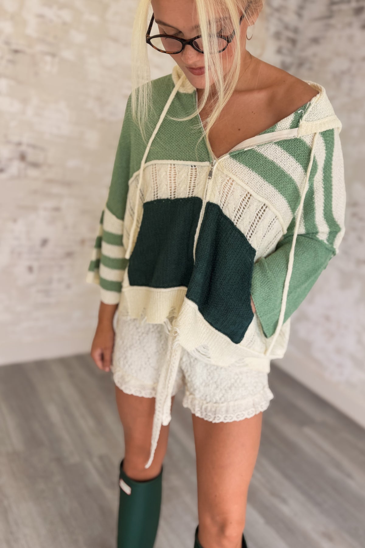 Rough Around The Edges Striped Knit Hoodie