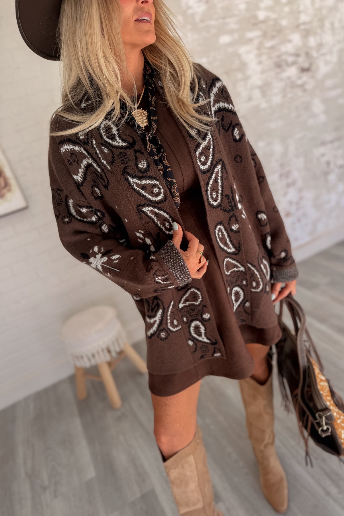 No Turning Back Western Knit Open Front Cardigan