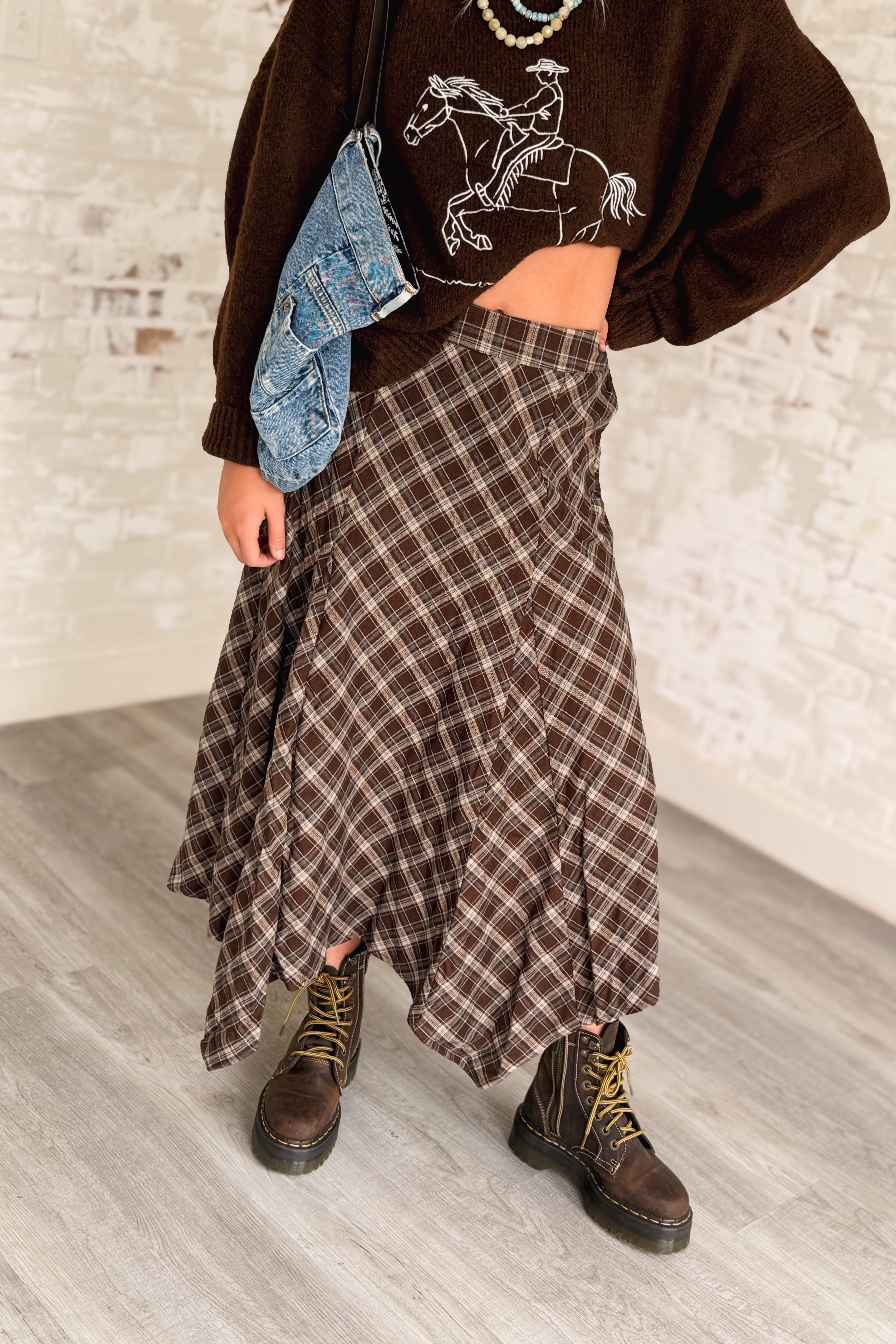 Passing Notes Plaid Midi Skirt