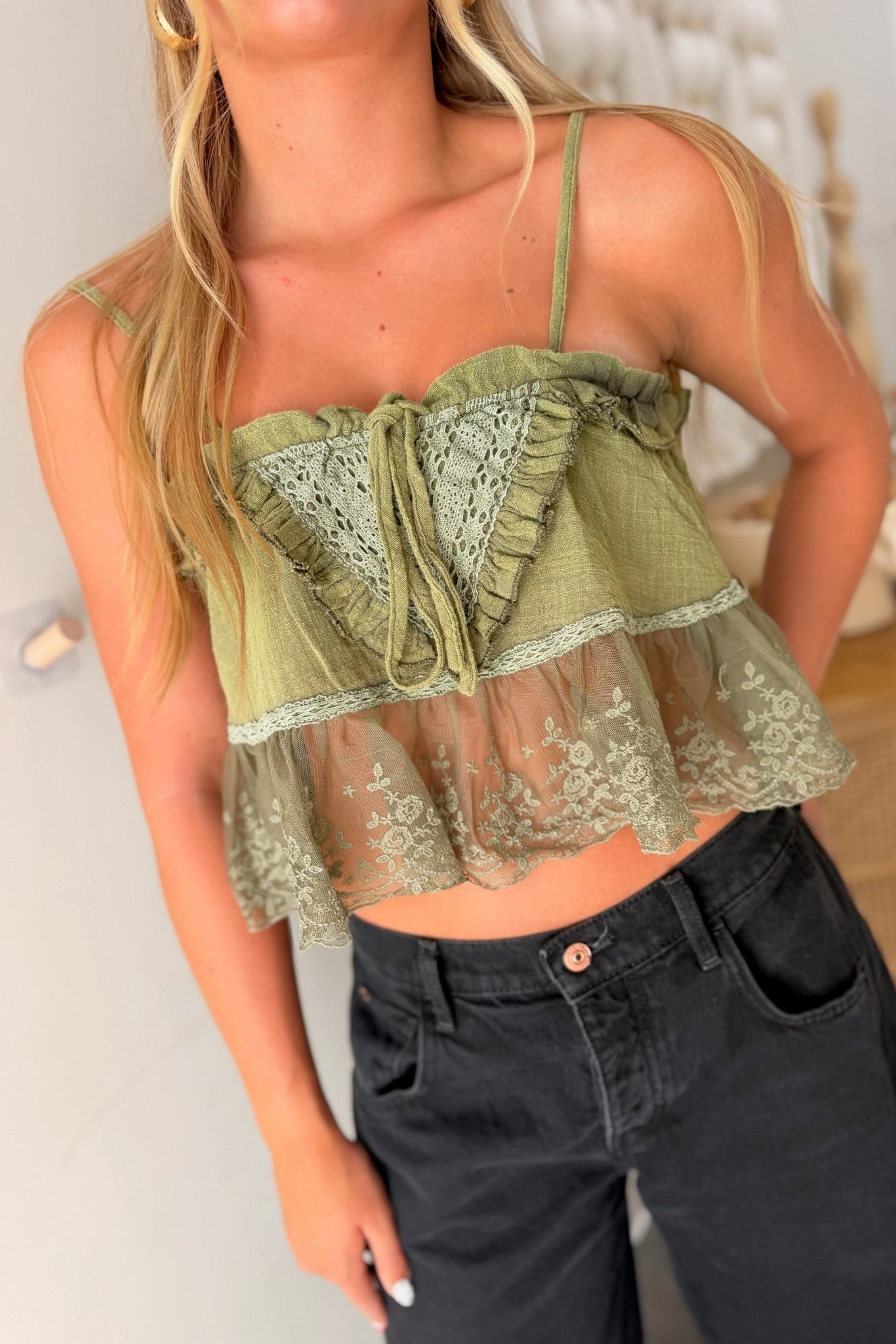 Beautiful Mess Gauze & Lace Cami