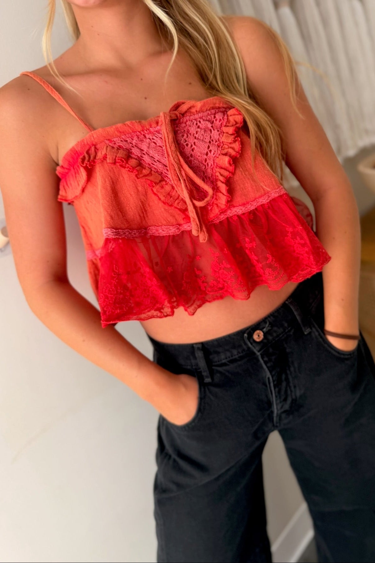 Beautiful Mess Gauze & Lace Cami