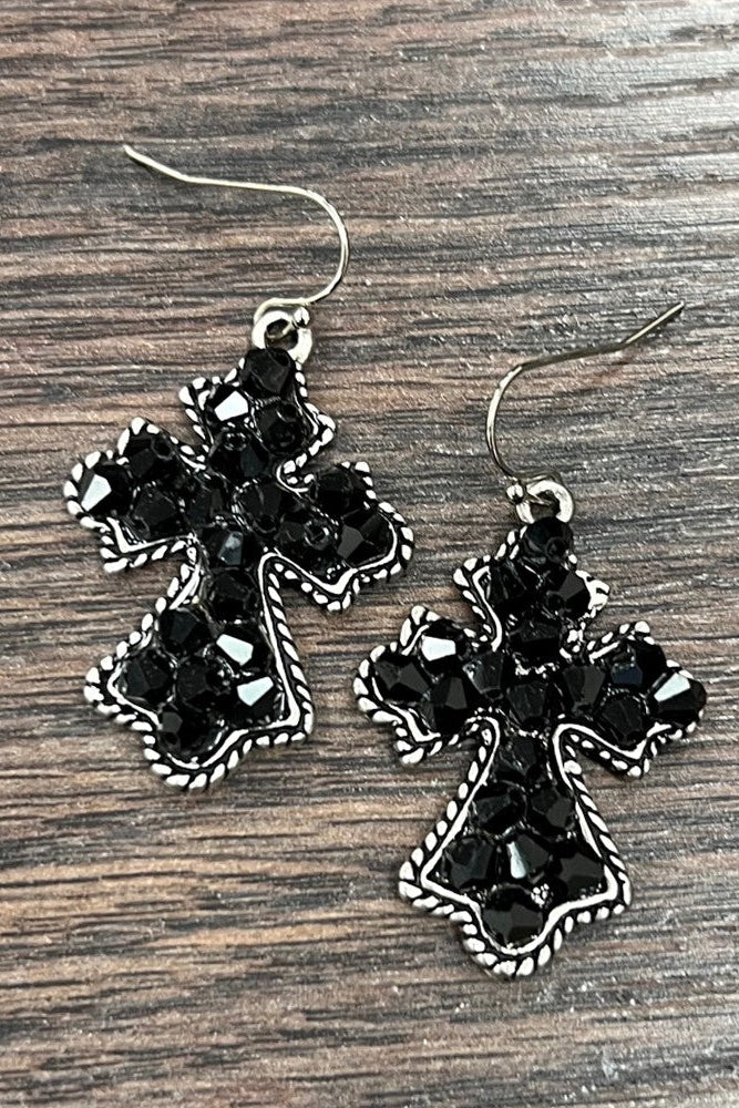 Black Salt Cross Earrings