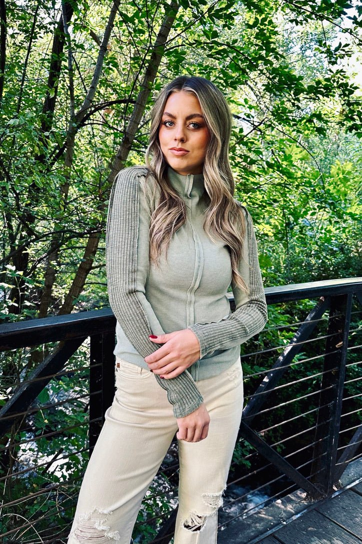 Chill in the air Ribbed Mock Neck Top