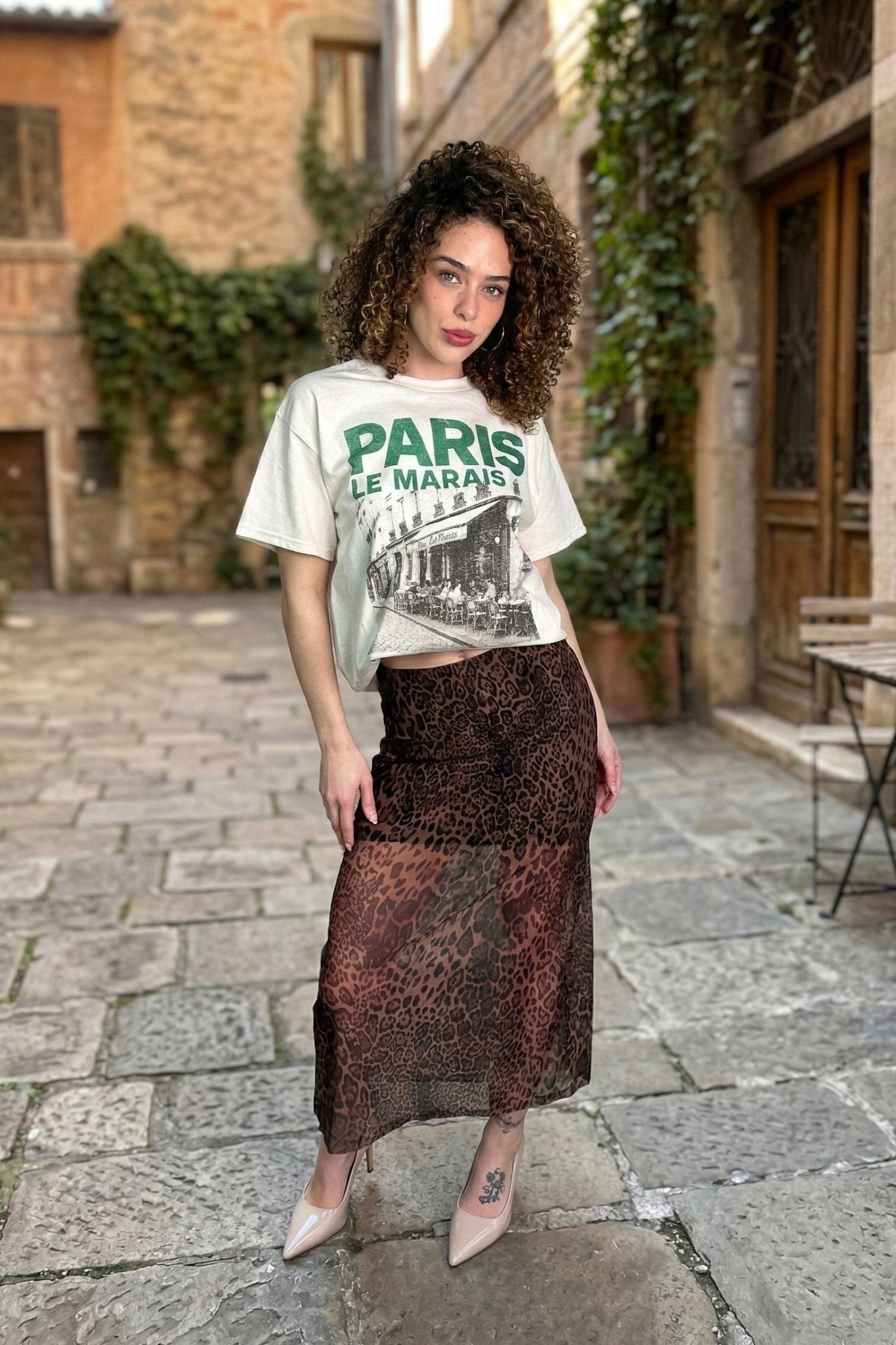 Leopard print sheer maxi skirt for women with elastic waistband and flowy lightweight fabric