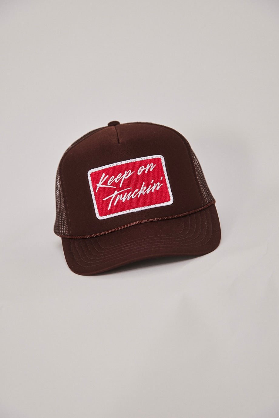 DARLIN' Keep On Truckin' Trucker Hat, Brown trucker hat, graphic trucker hat