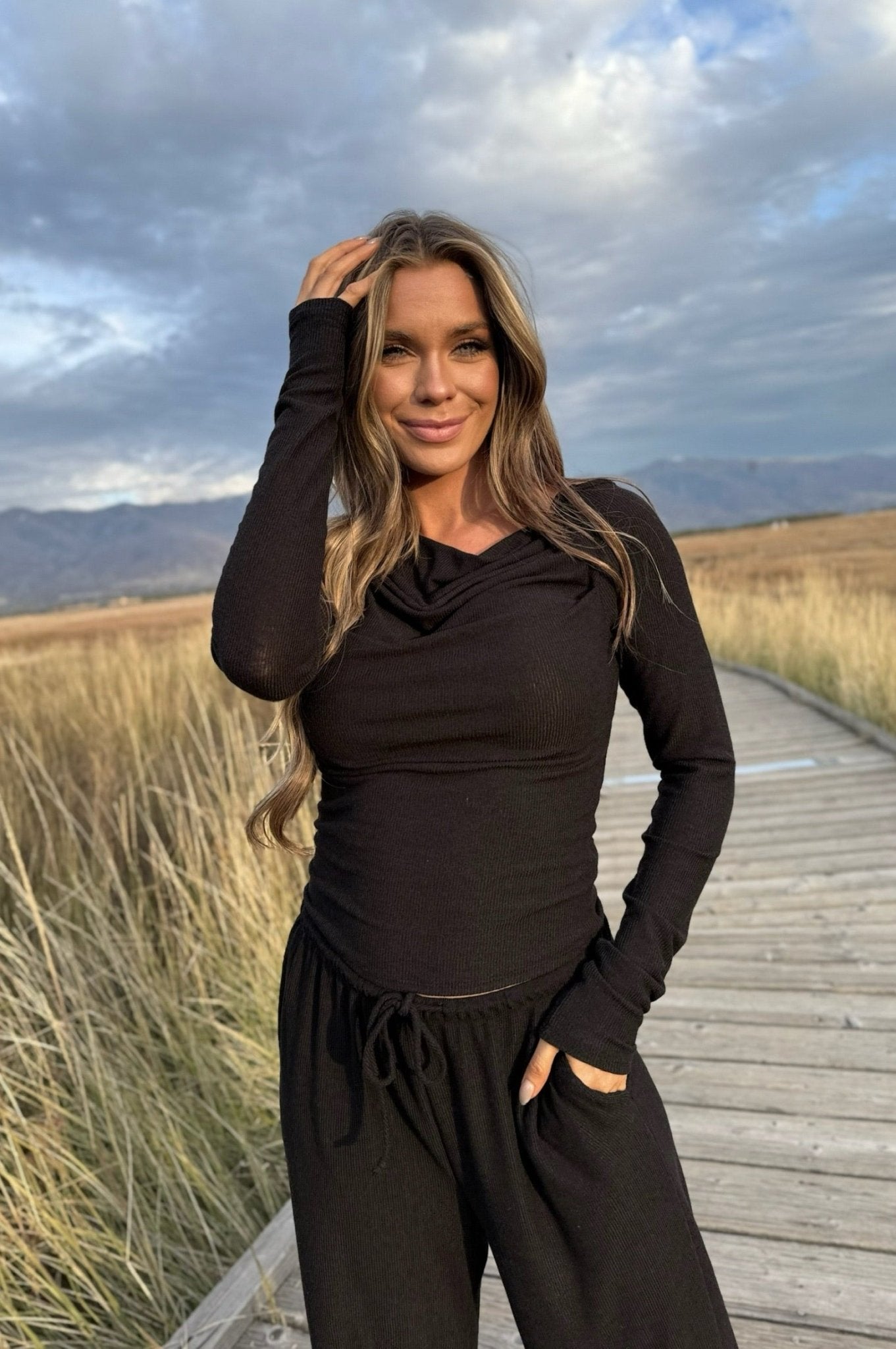 Womens cowl neck top, Matching set for women