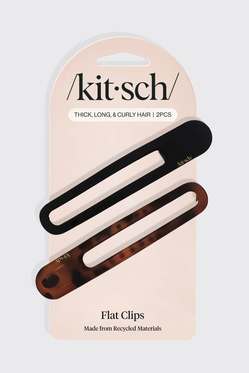 Two pack flat lay claw clips for thick long and curly hair in black and tortoise