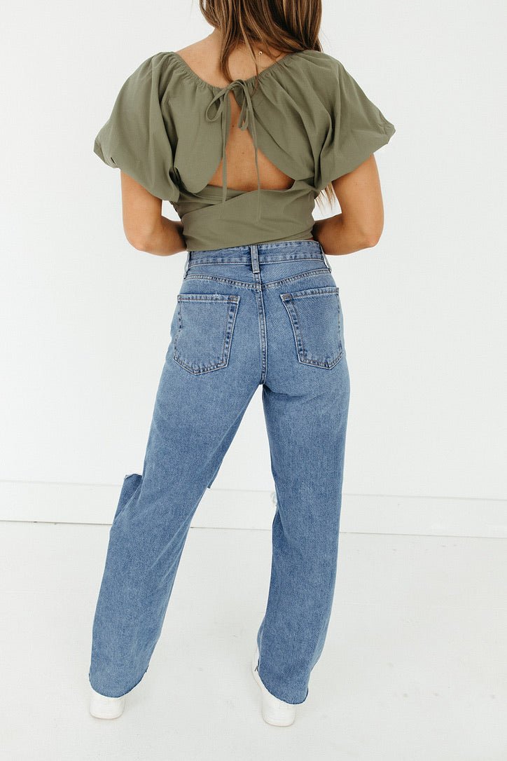 Halston Straight Leg Ripped Jeans - FINAL SALE