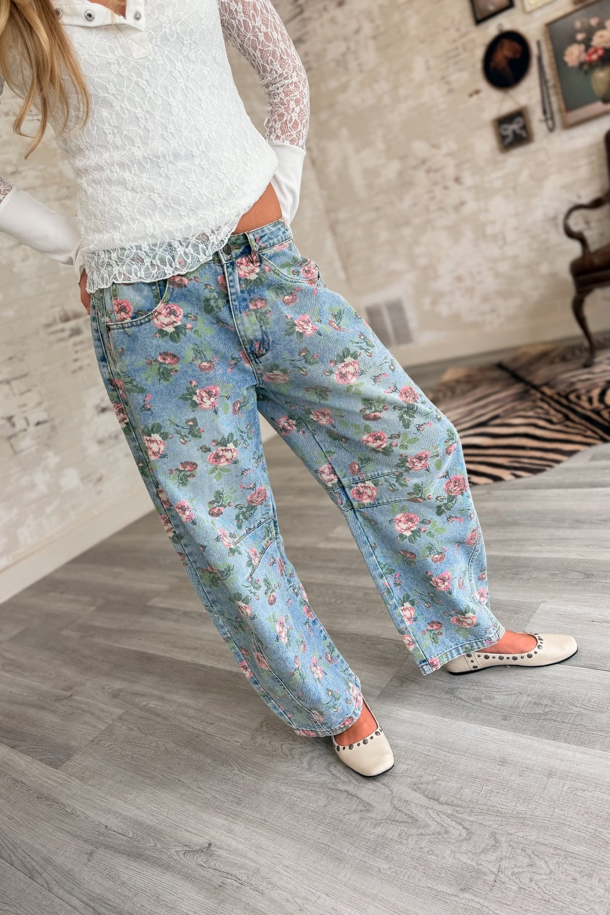 Hold That Thought Floral Barrel Pants