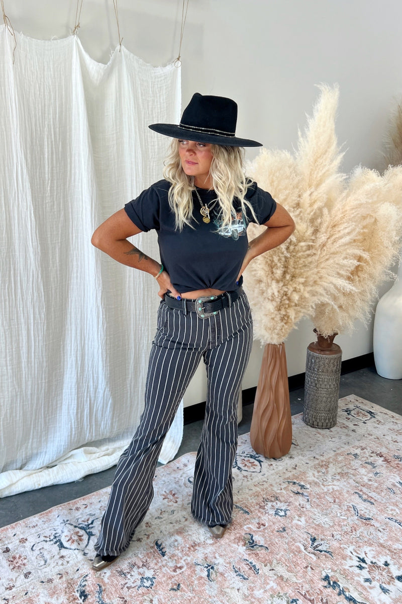 Striped on sale flared jeans