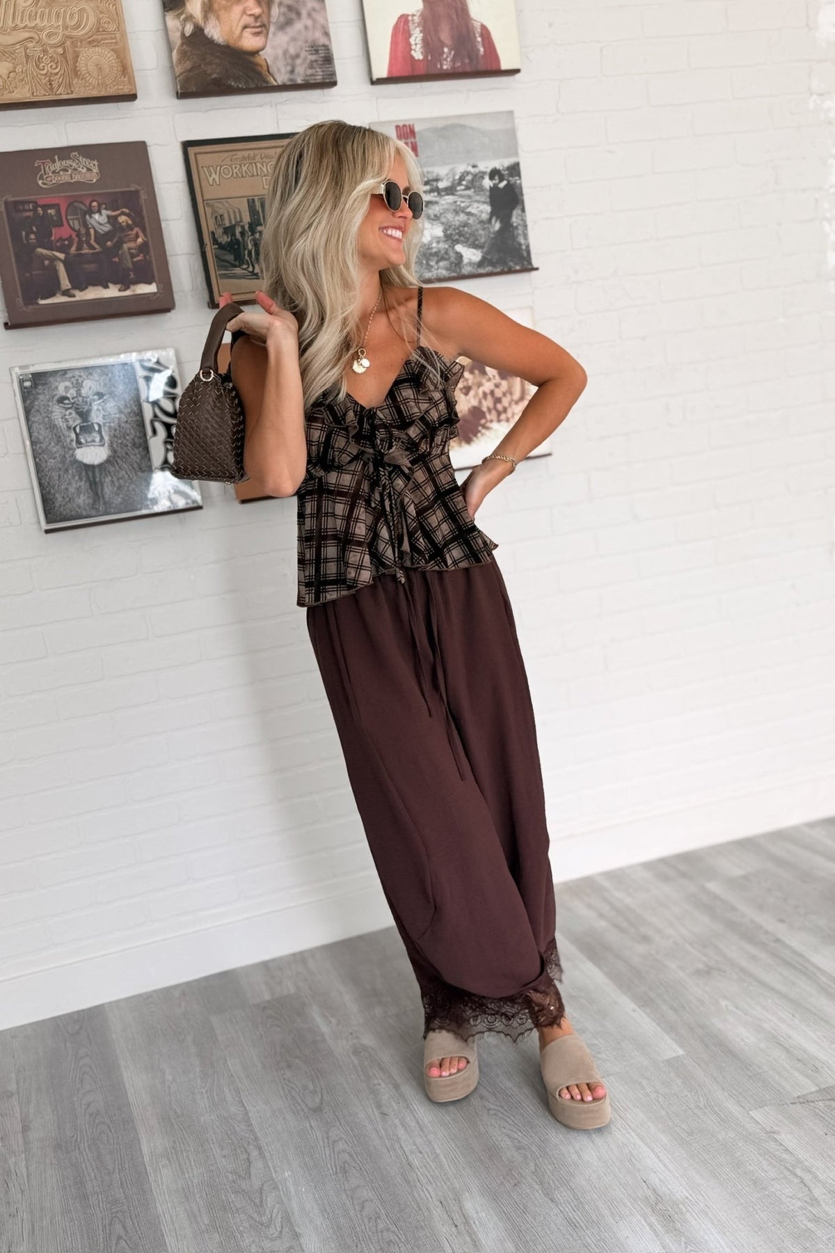 Java Run Plaid Ruffle Tank