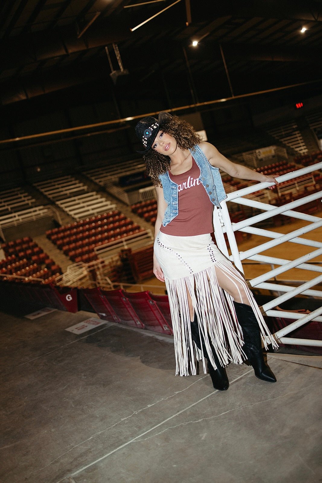 Last Dance Studded Fringe Skirt