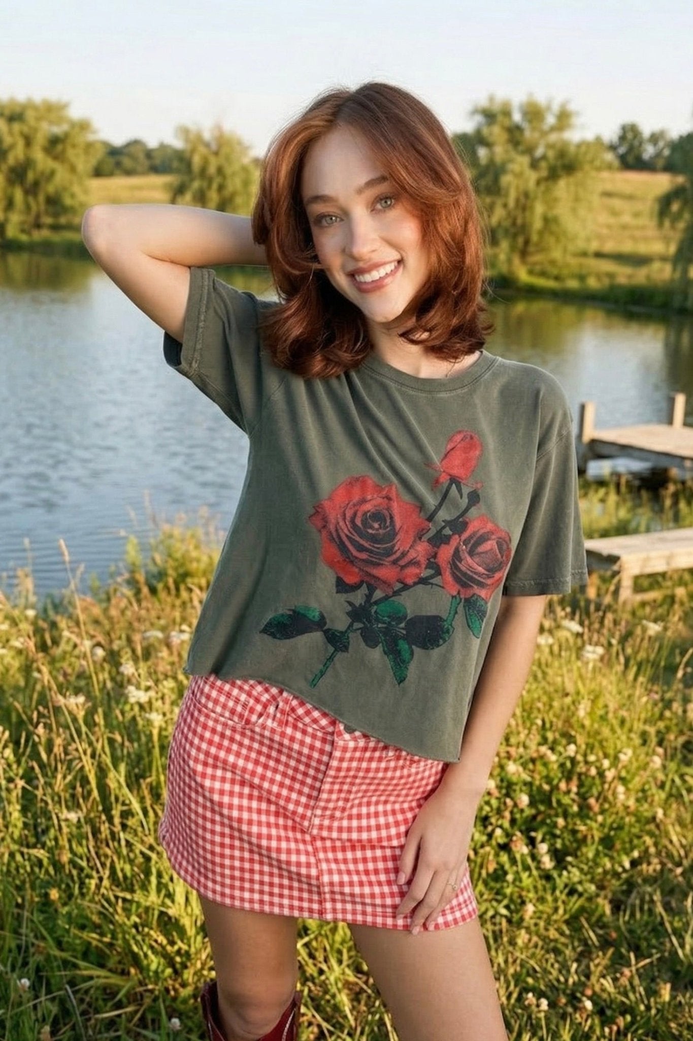 Vintage rose graphic tee, faux crop top, washed cotton t-shirt, floral graphic tee, boho chic style, vintage inspired shirt, feminine edgy fashion.