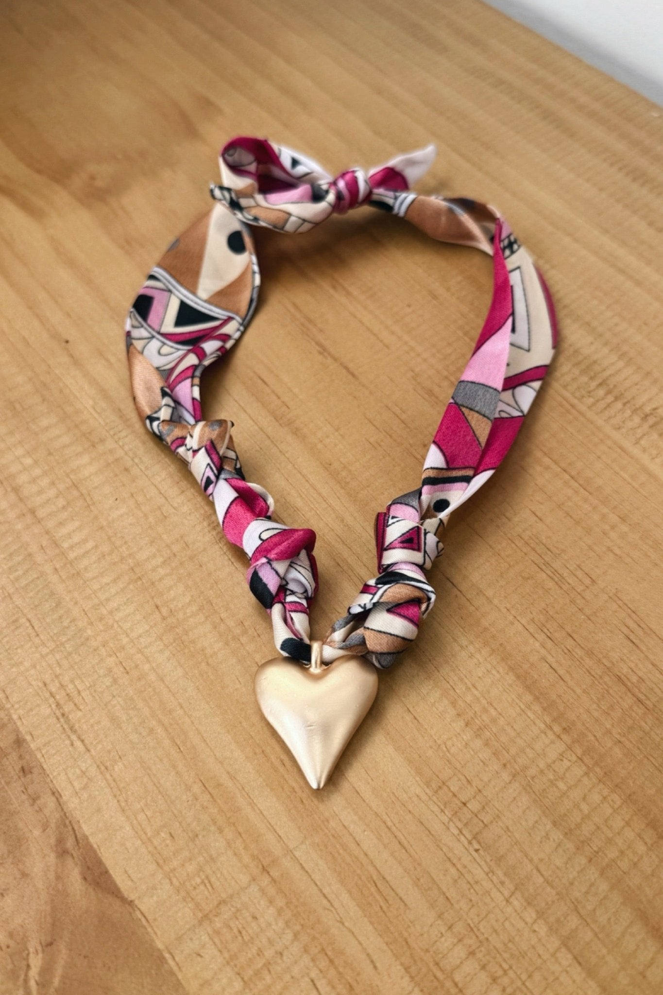 scarf necklace with heart pendant