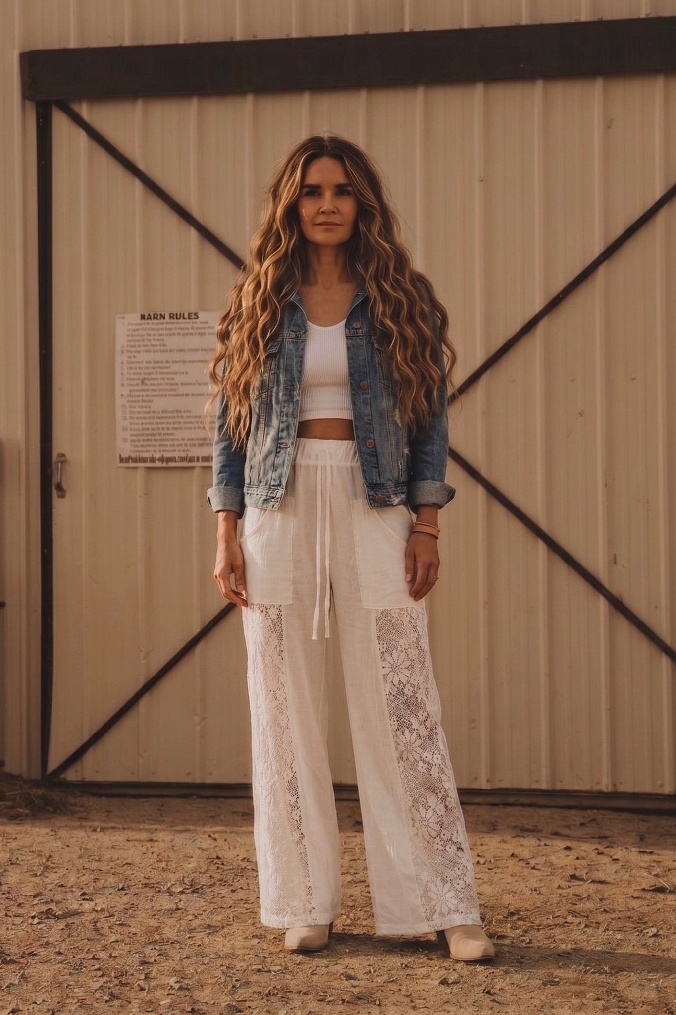 Boho inspired lace panel wide leg pants. Elevate any outfit with these front pocket, drawstring pants.