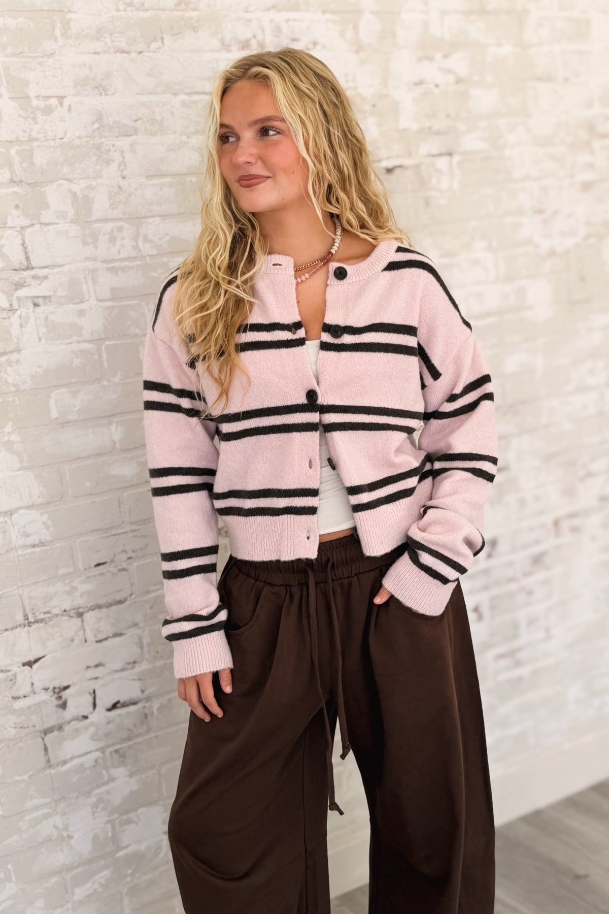 Office Gossip Striped Knit Cardigan