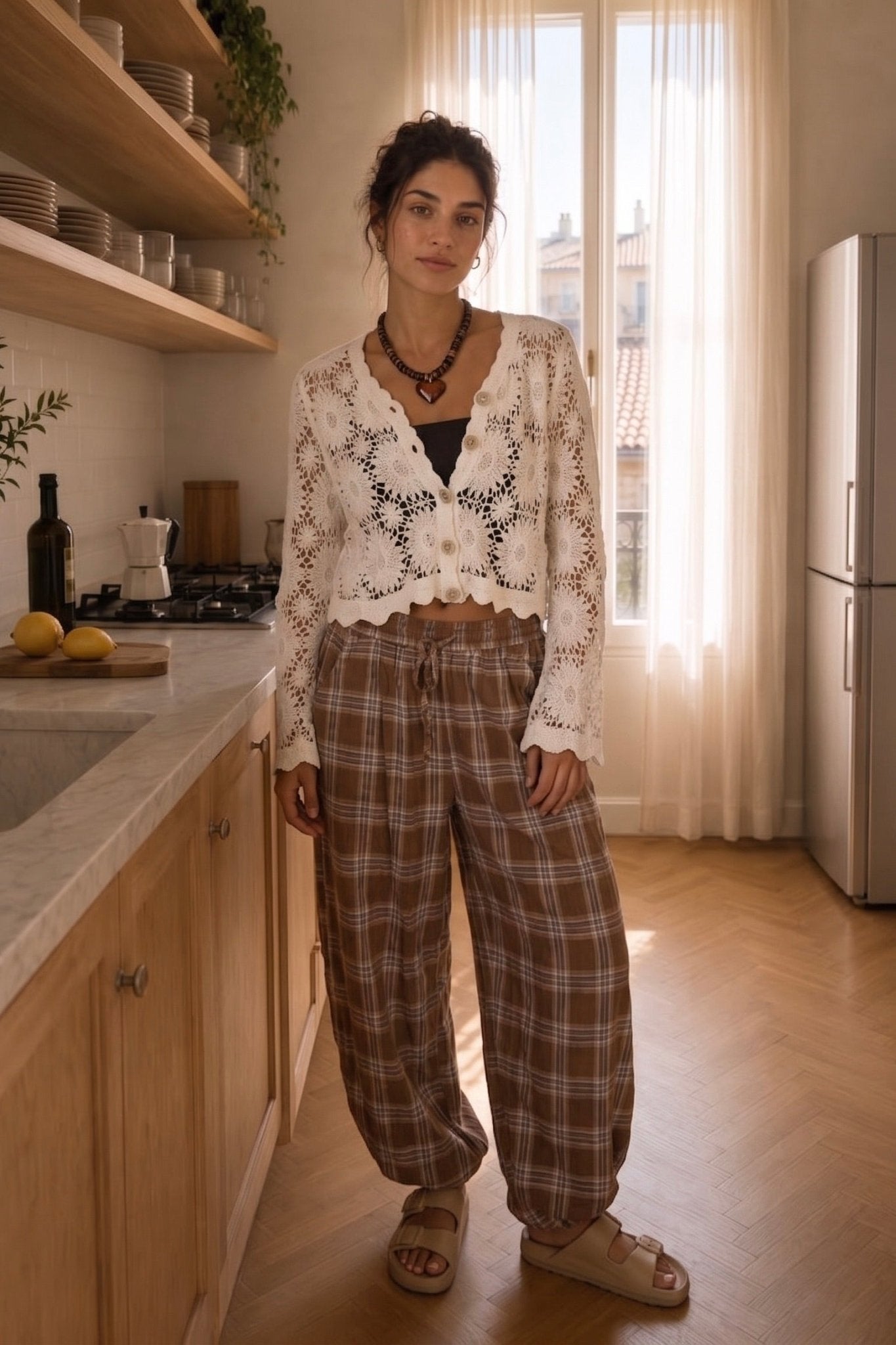 Vintage inspired crochet button up Cardigan.  Scalloped edge, perfect addition to any outfit.