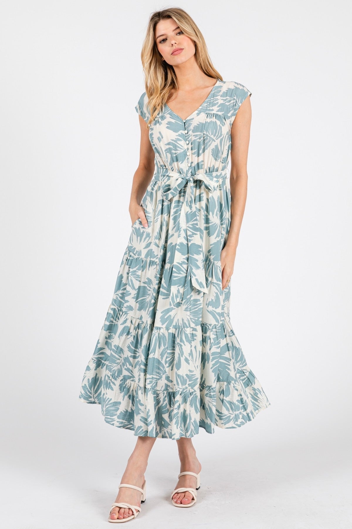 Resort V-Neck Tiered Midi Dress