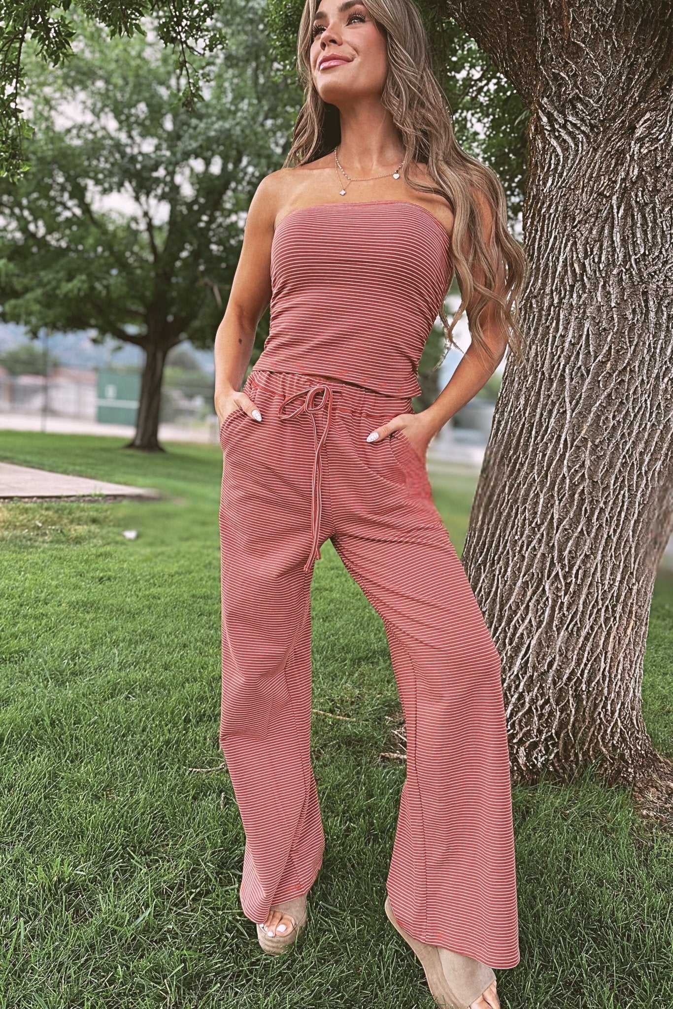 Slow Burn Striped Tube Top & Pants Set