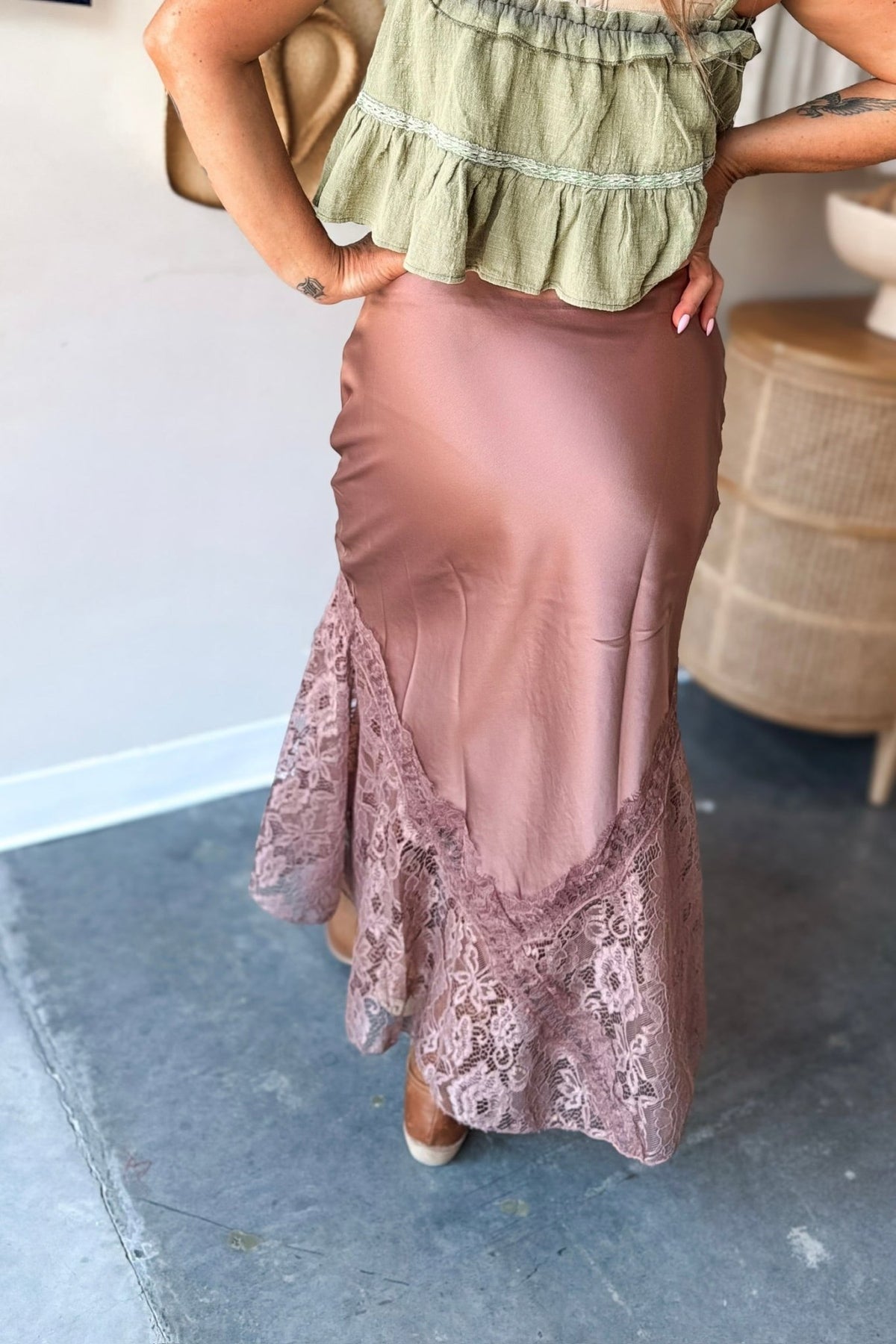 Smoke & Mirrors Satin Midi Skirt