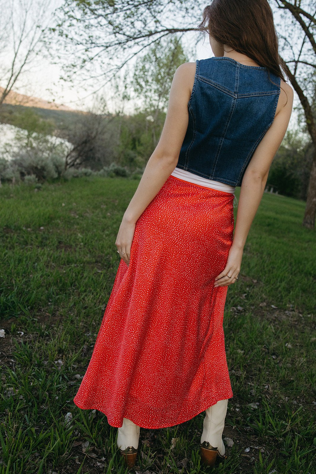 Spotted in Red Skirt