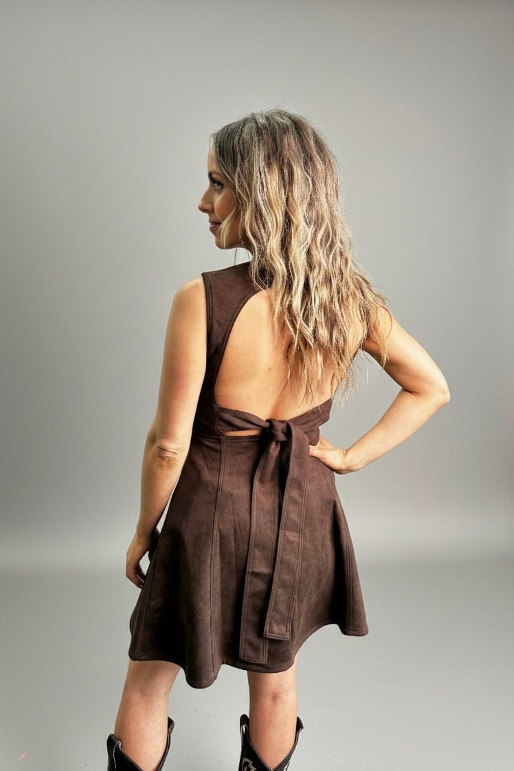 mini suede dress Stolen Glance Suede Mini Dress Medium / Dark Brown