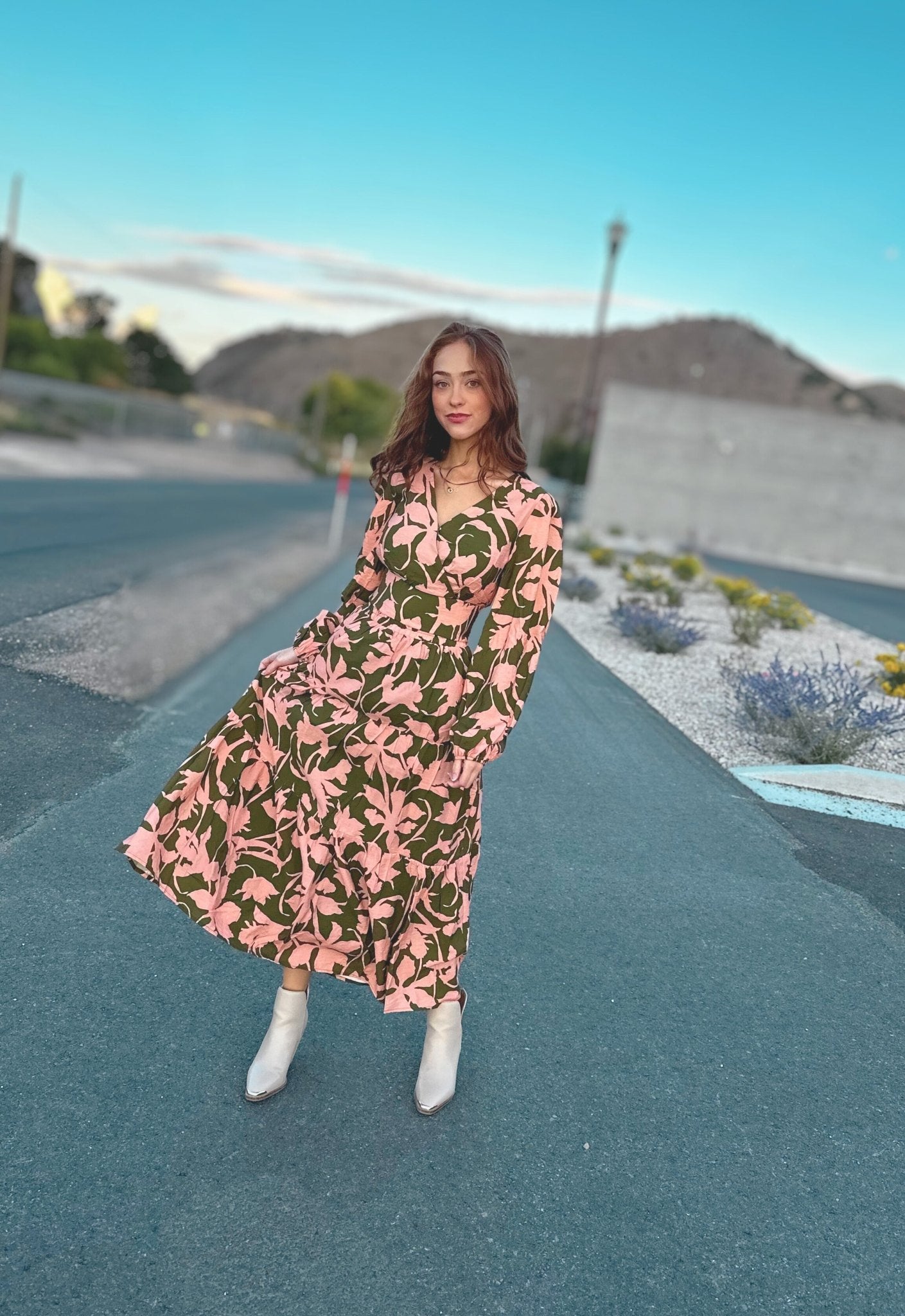 tropical pink and olive maxi skirt in matching set