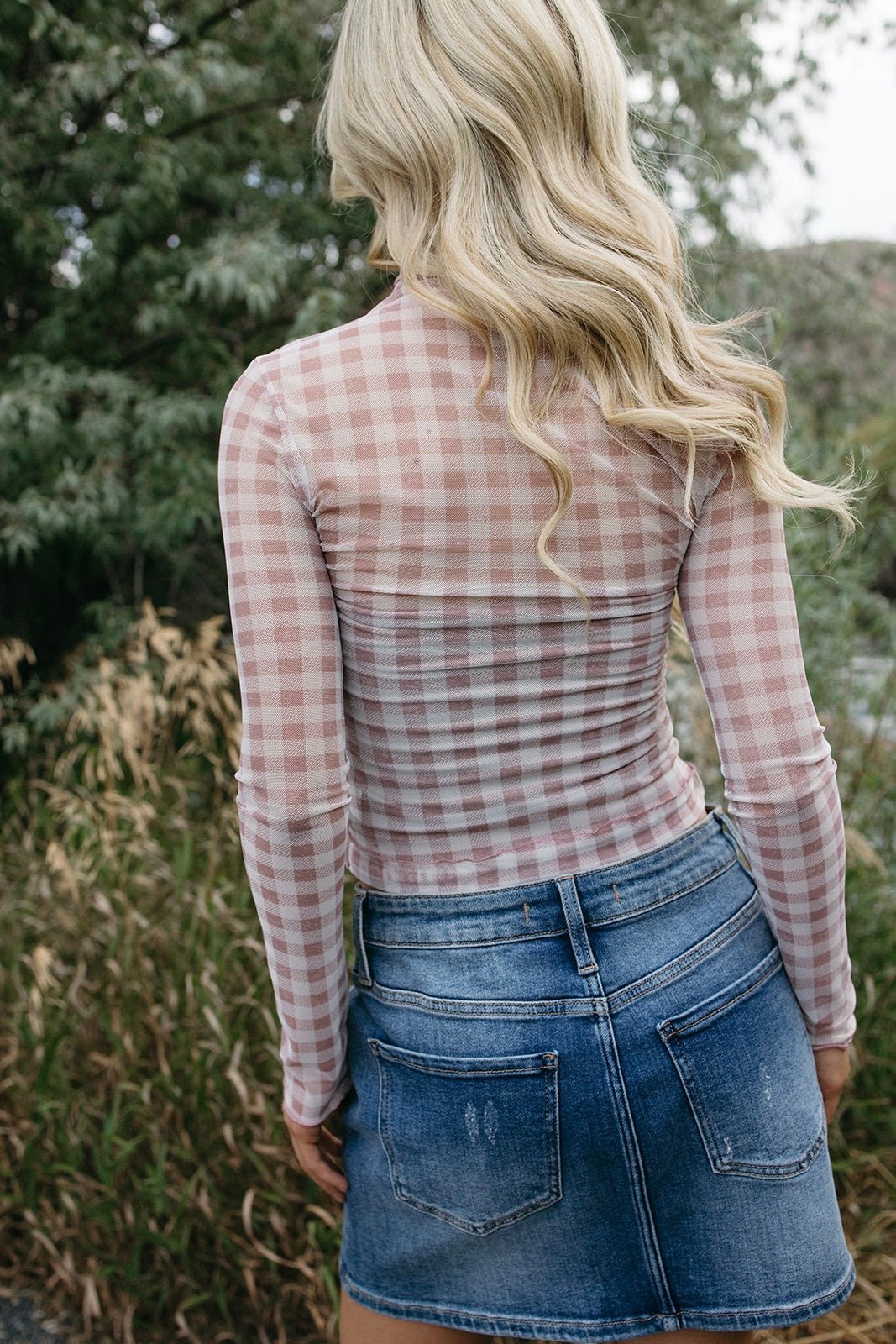 Sweet & Sheer Gingham Mesh Top