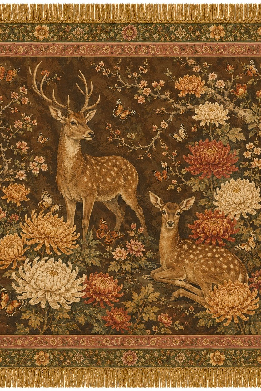In The Clearing Deer Fringe Scarf