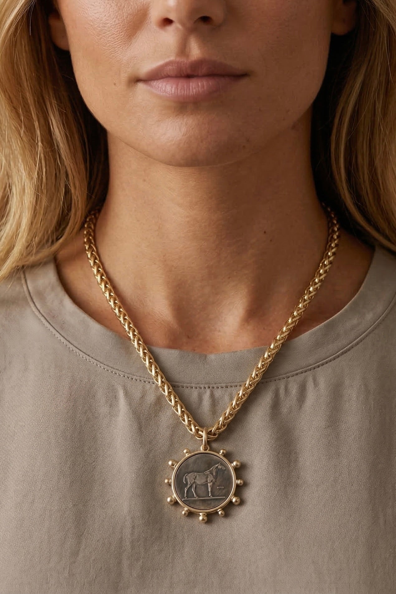 mixed metal horse pendant necklace