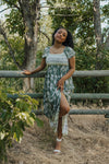Aralie Front Slit Smocked Dress