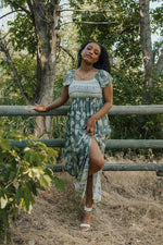 Aralie Front Slit Smocked Dress