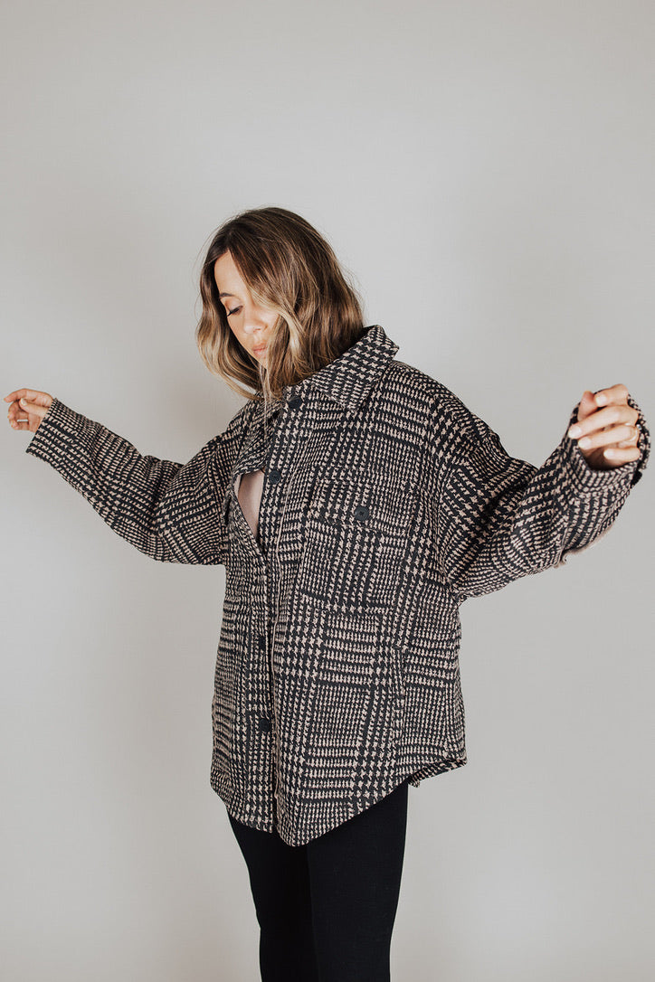 Kane Houndsooth Plaid Button Shacket - FINAL SALE