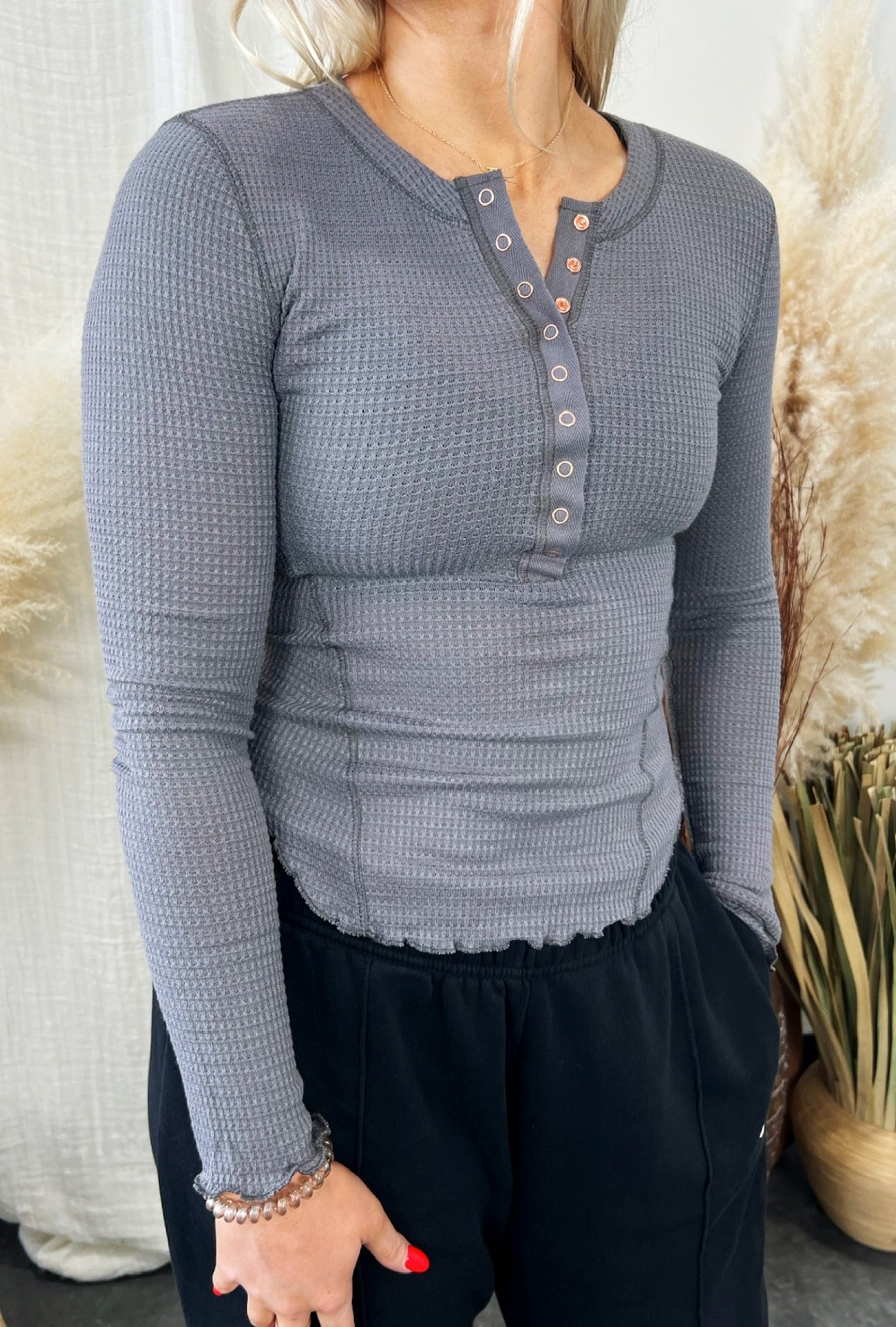 Saffron Long Sleeve Button Top