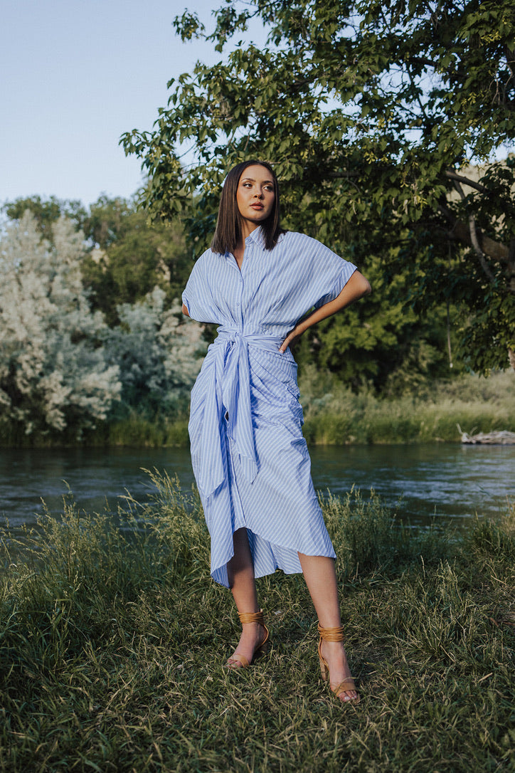 Hidden Stars Front Tie Shirt Dress