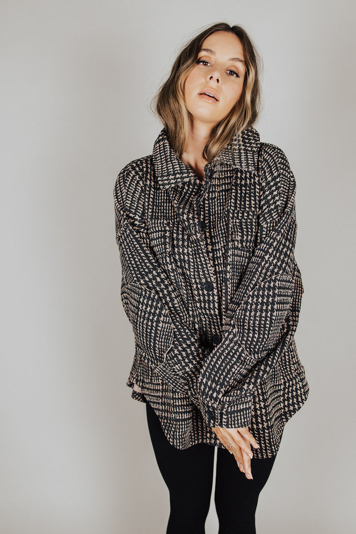 Kane Houndsooth Plaid Button Shacket - FINAL SALE