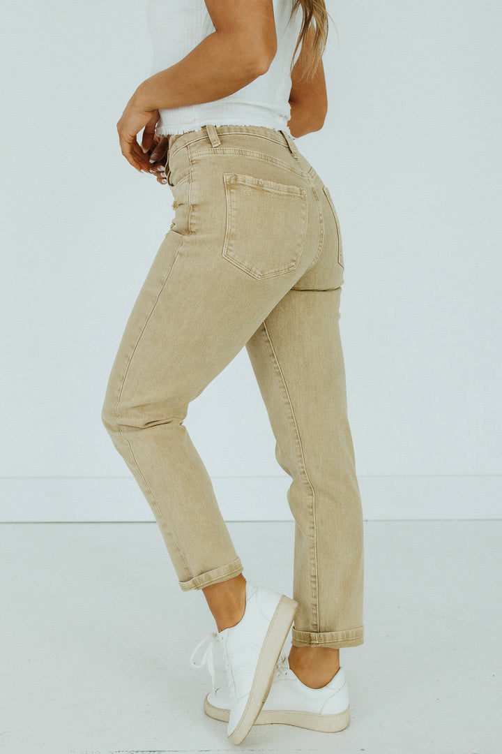 Dune Straight Leg Mom Jeans Sand Charcoal