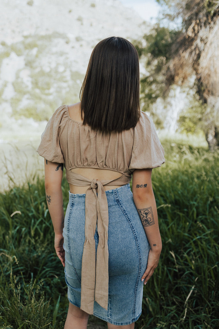 Ambitious Crop Wrap Tie Blouse